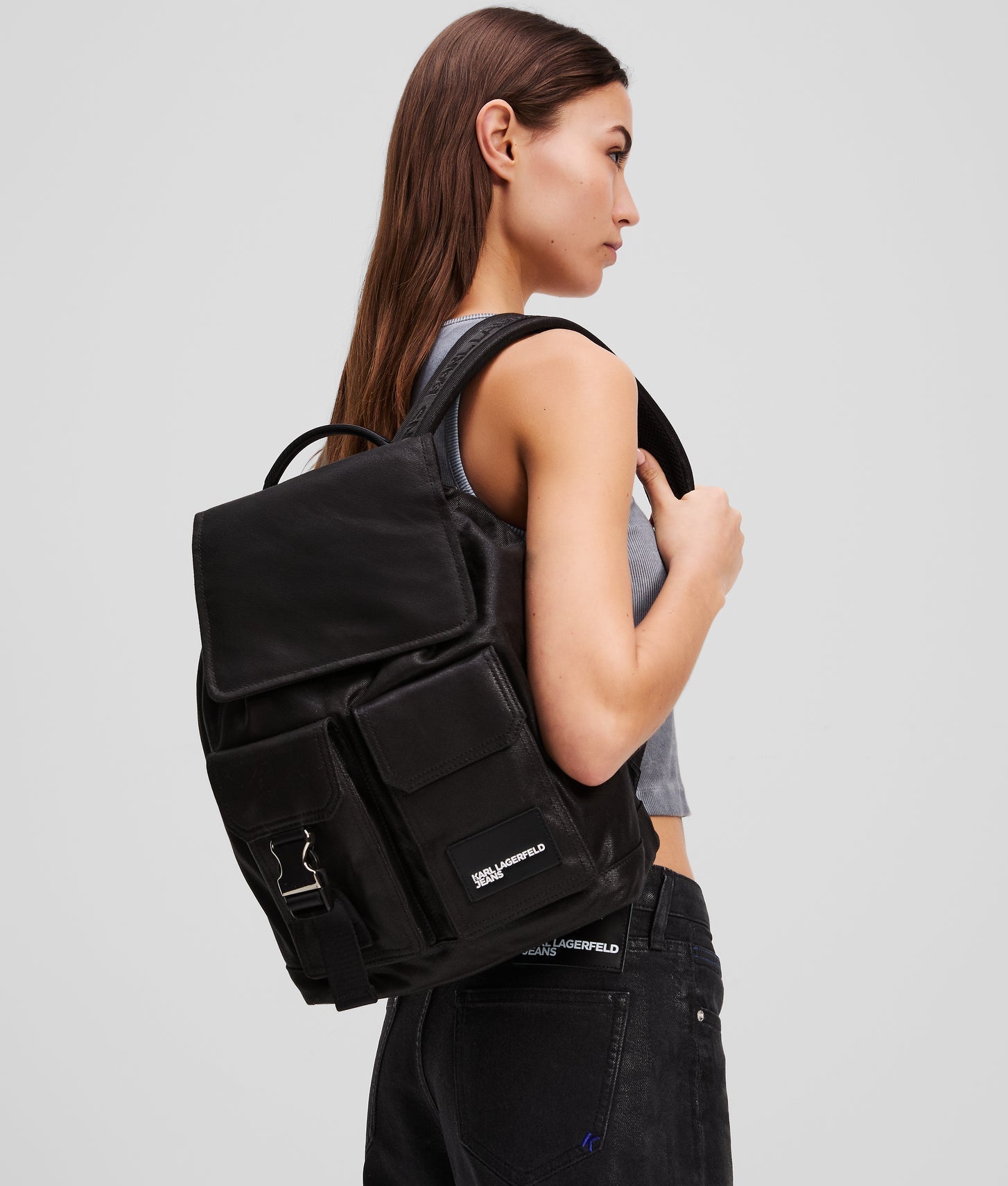 KarlLagerfeld Utility Coated Denim Backpack Coated Black Denim