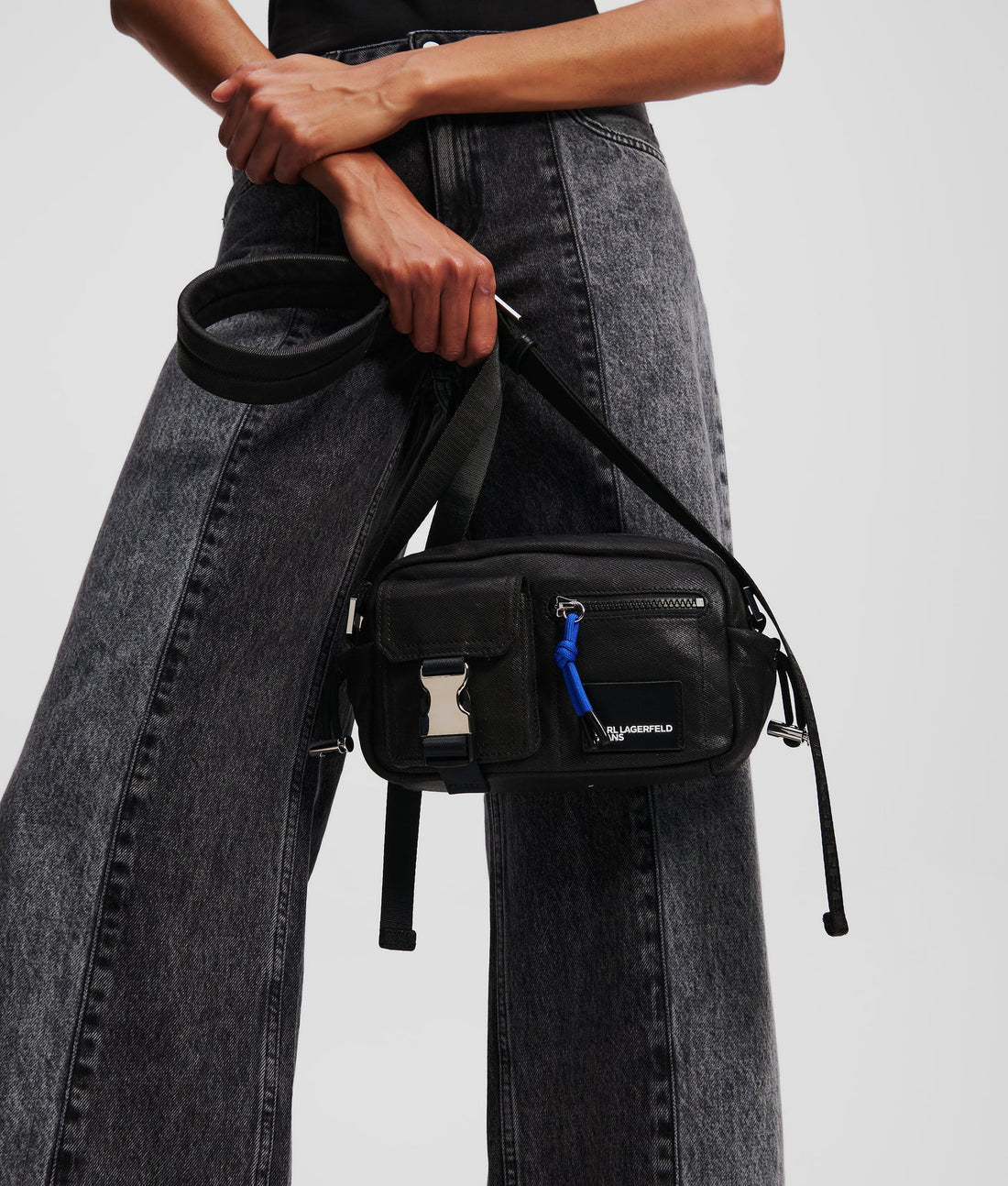 KarlLagerfeld Utility Coated Denim Camera Bag Coated Black Denim