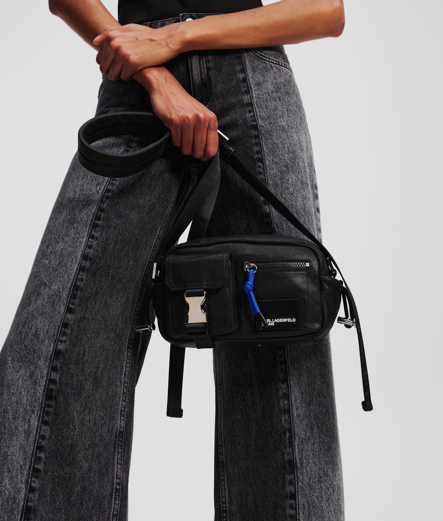 KarlLagerfeld Utility Coated Denim Camera Bag Coated Black Denim