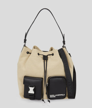 KarlLagerfeld Utility Canvas Bucket Bag Beige/Black