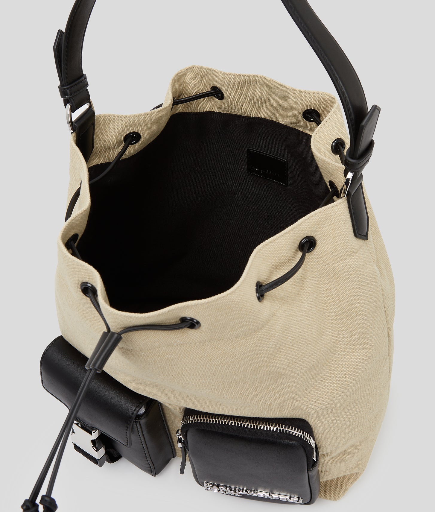 KarlLagerfeld Utility Canvas Bucket Bag Beige/Black