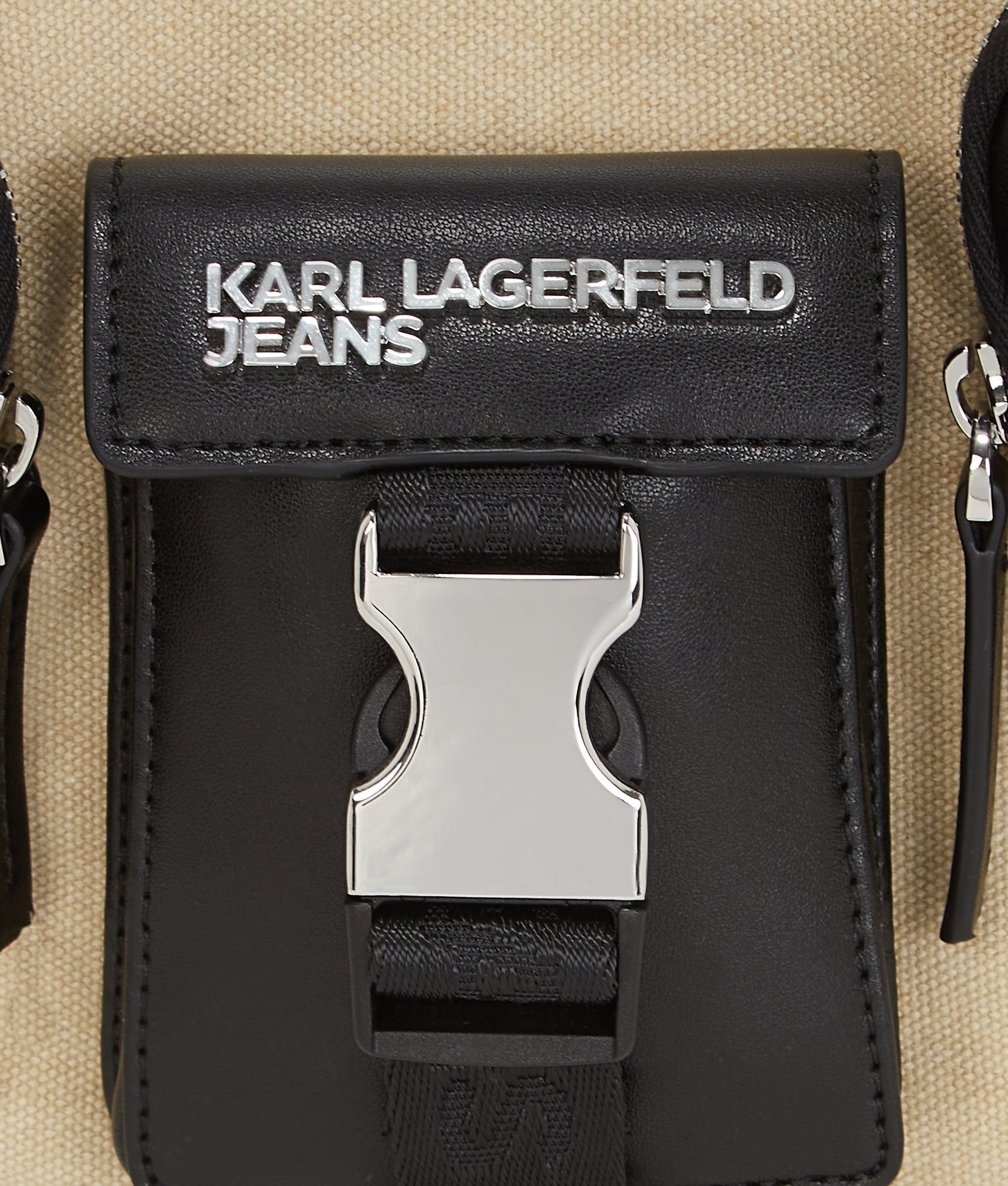 KarlLagerfeld Utility Canvas Moon Shoulder Bag Beige/Black