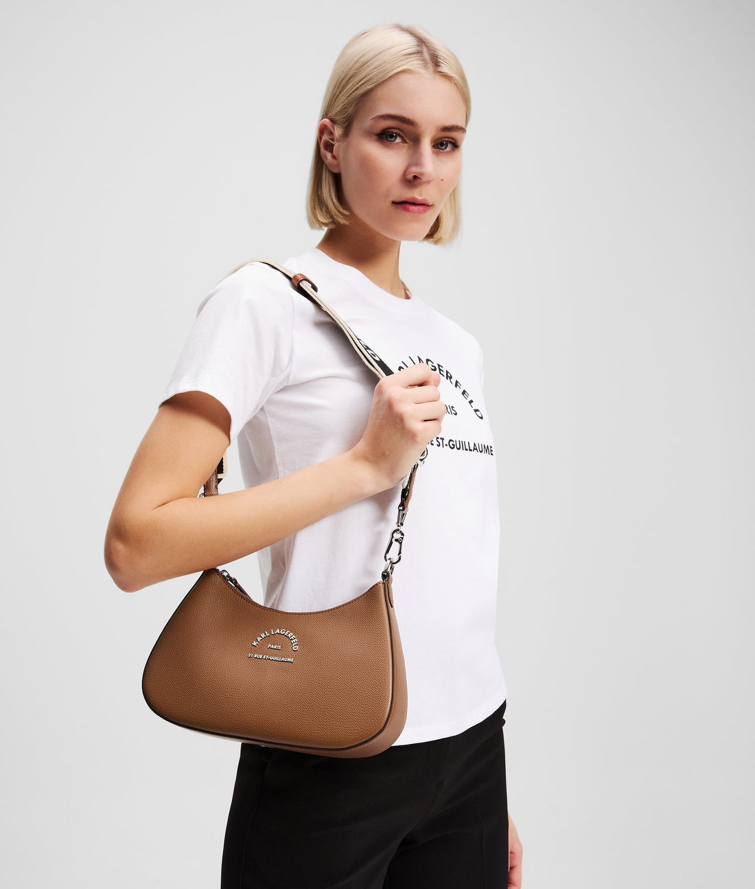 KarlLagerfeld Rue St-Guillaume Metal Shoulder Bag Dark Tan