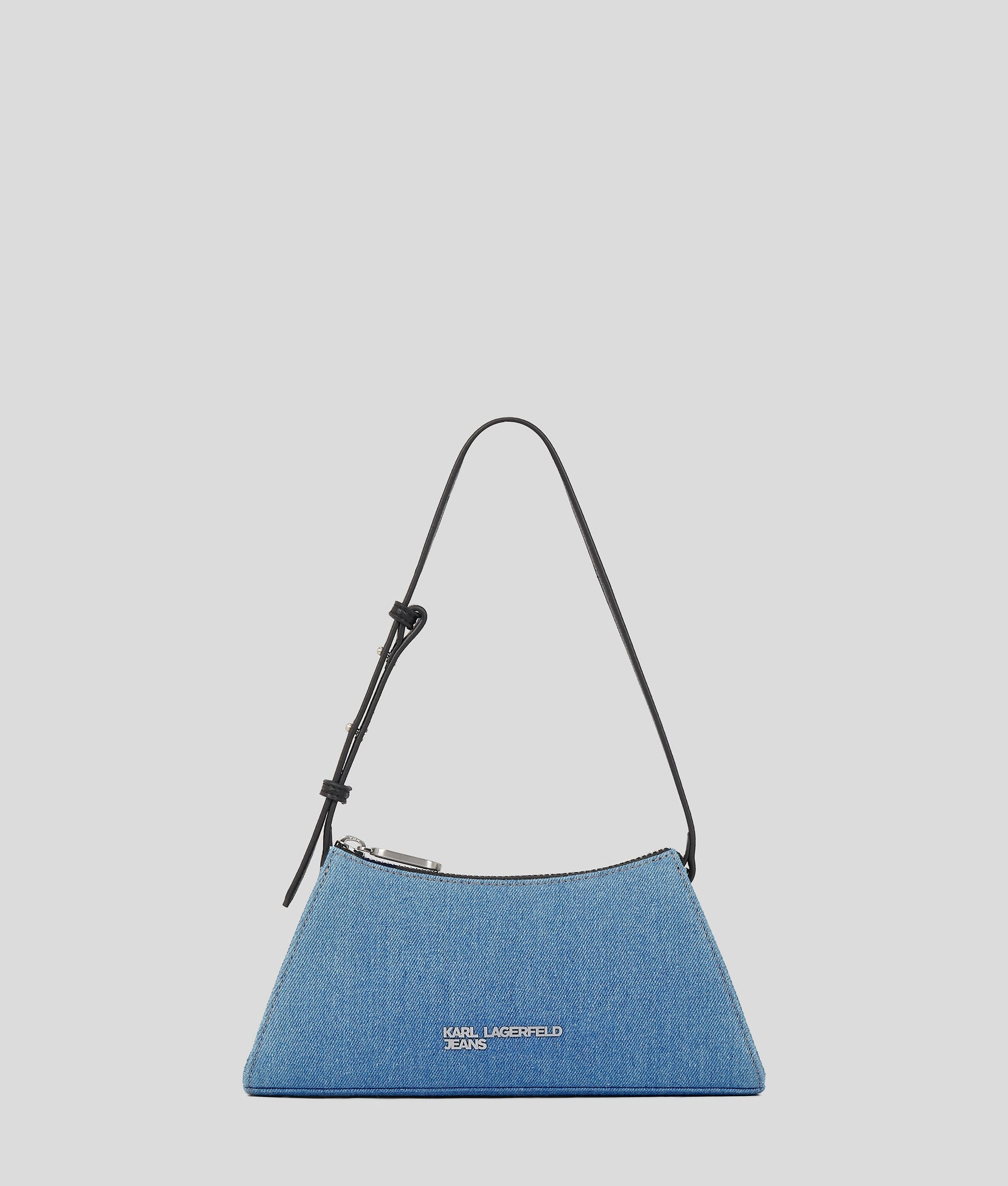 KarlLagerfeld Metal Logo Denim Shoulder Bag Bright Blue Marble