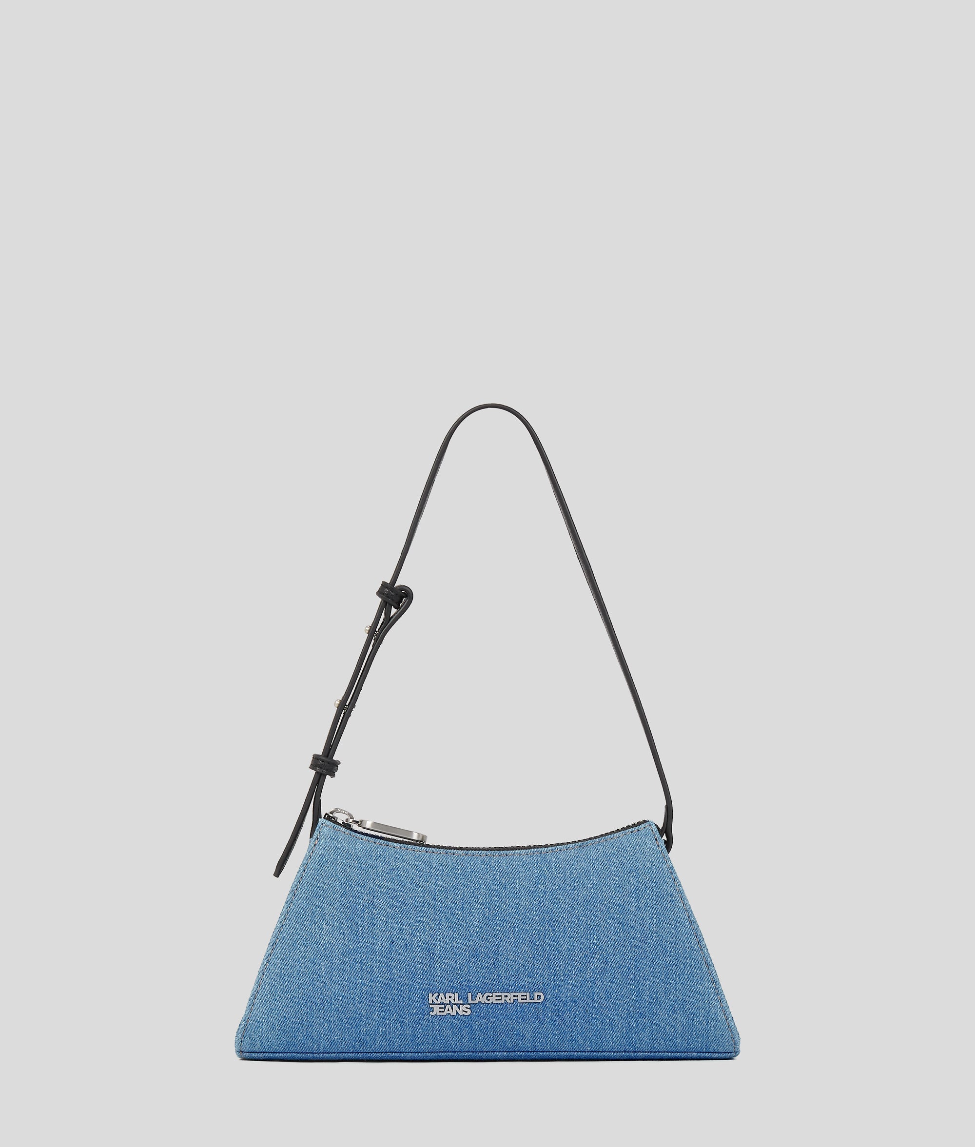 KarlLagerfeld Metal Logo Denim Shoulder Bag Bright Blue Marble