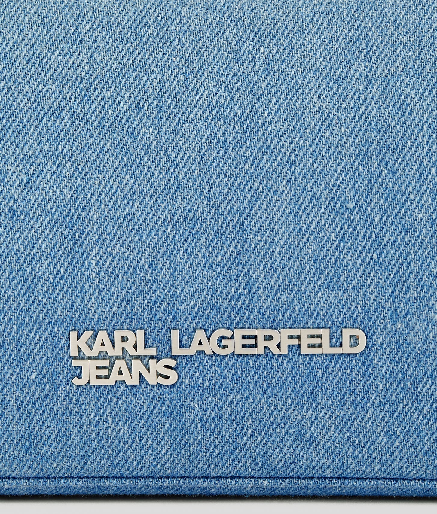 KarlLagerfeld Metal Logo Denim Shoulder Bag Bright Blue Marble