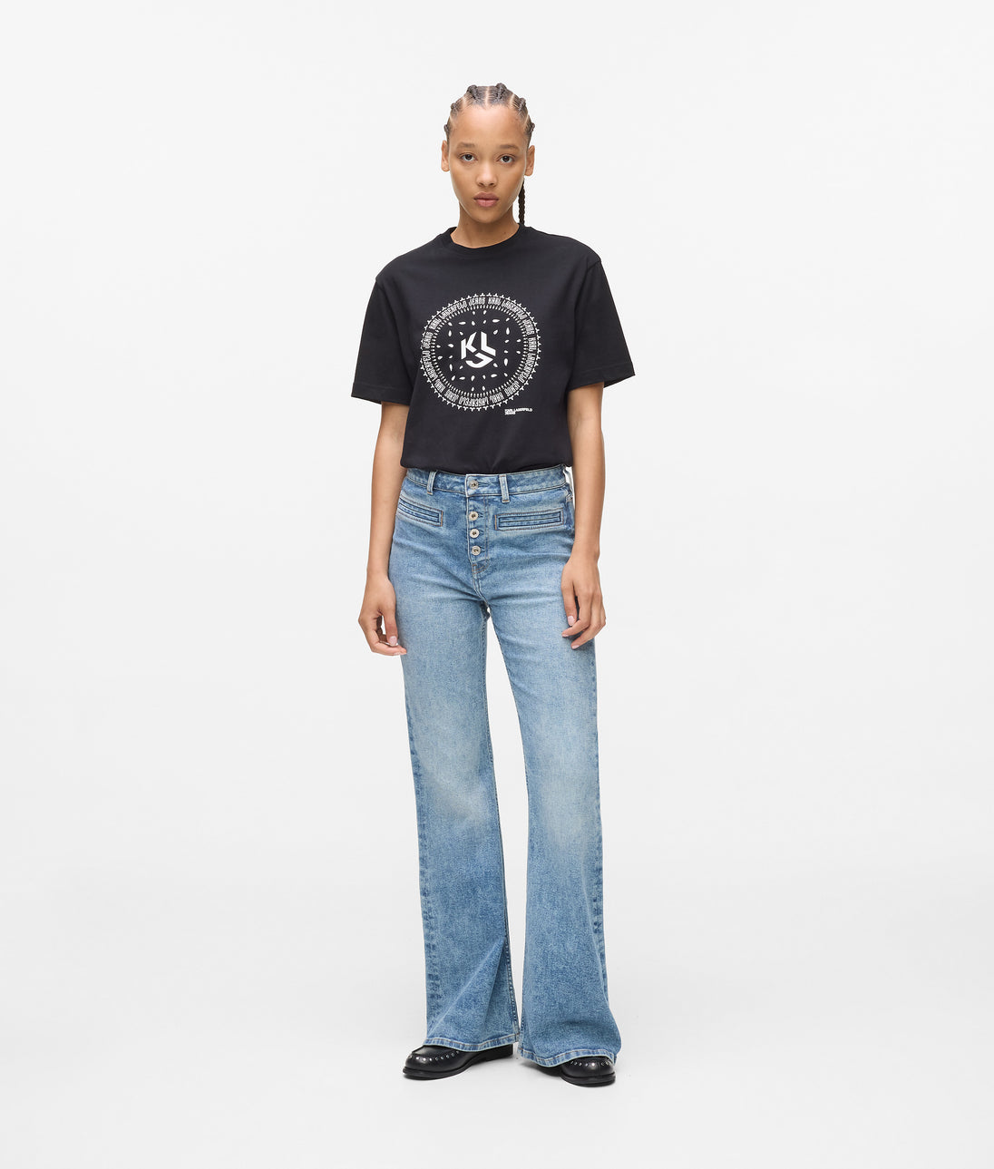 KarlLagerfeld Shearling Moon Shoulder Bag Black/White