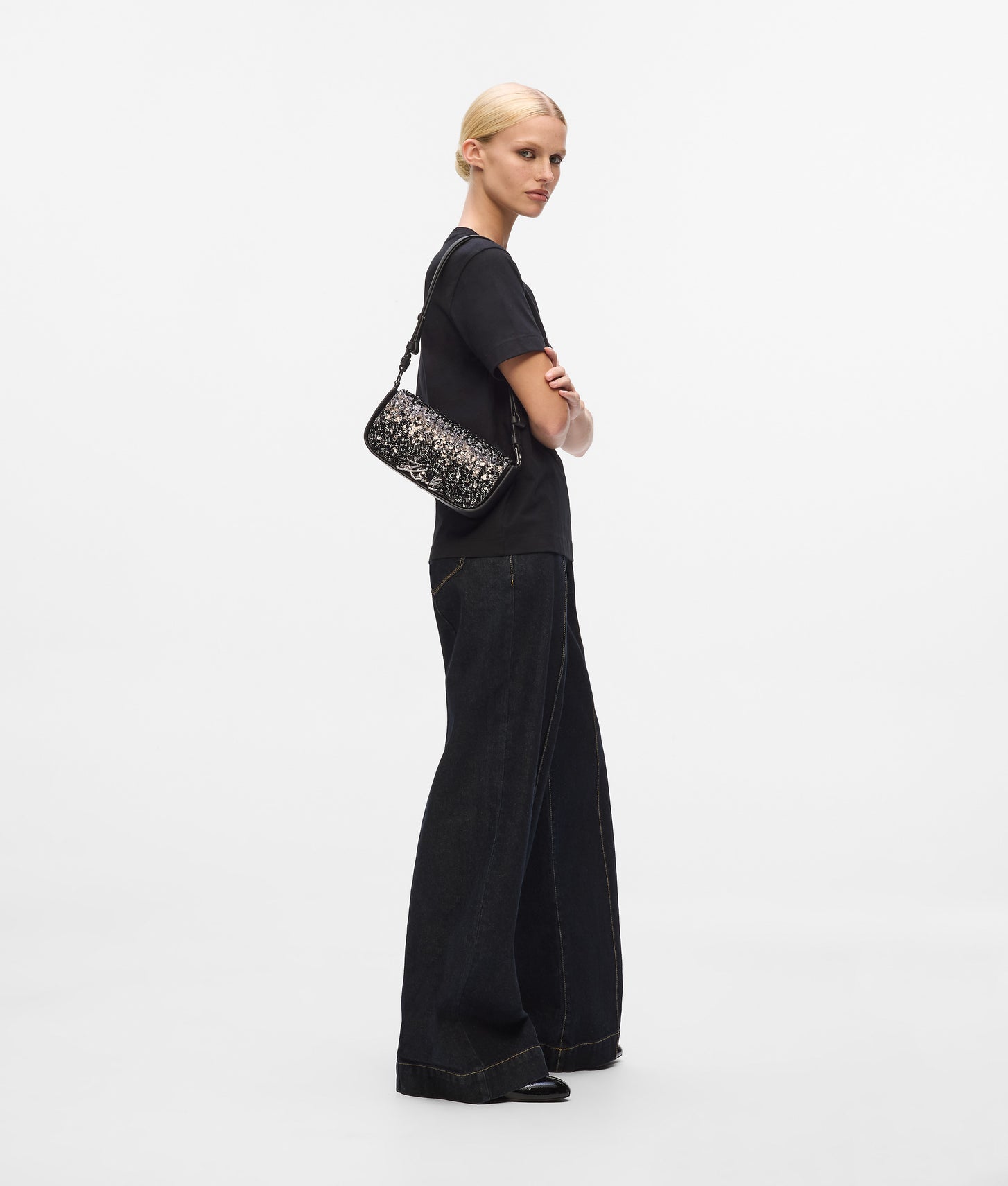 KarlLagerfeld Ksignature Sequin Crossbody Bag Herringbone Sequins