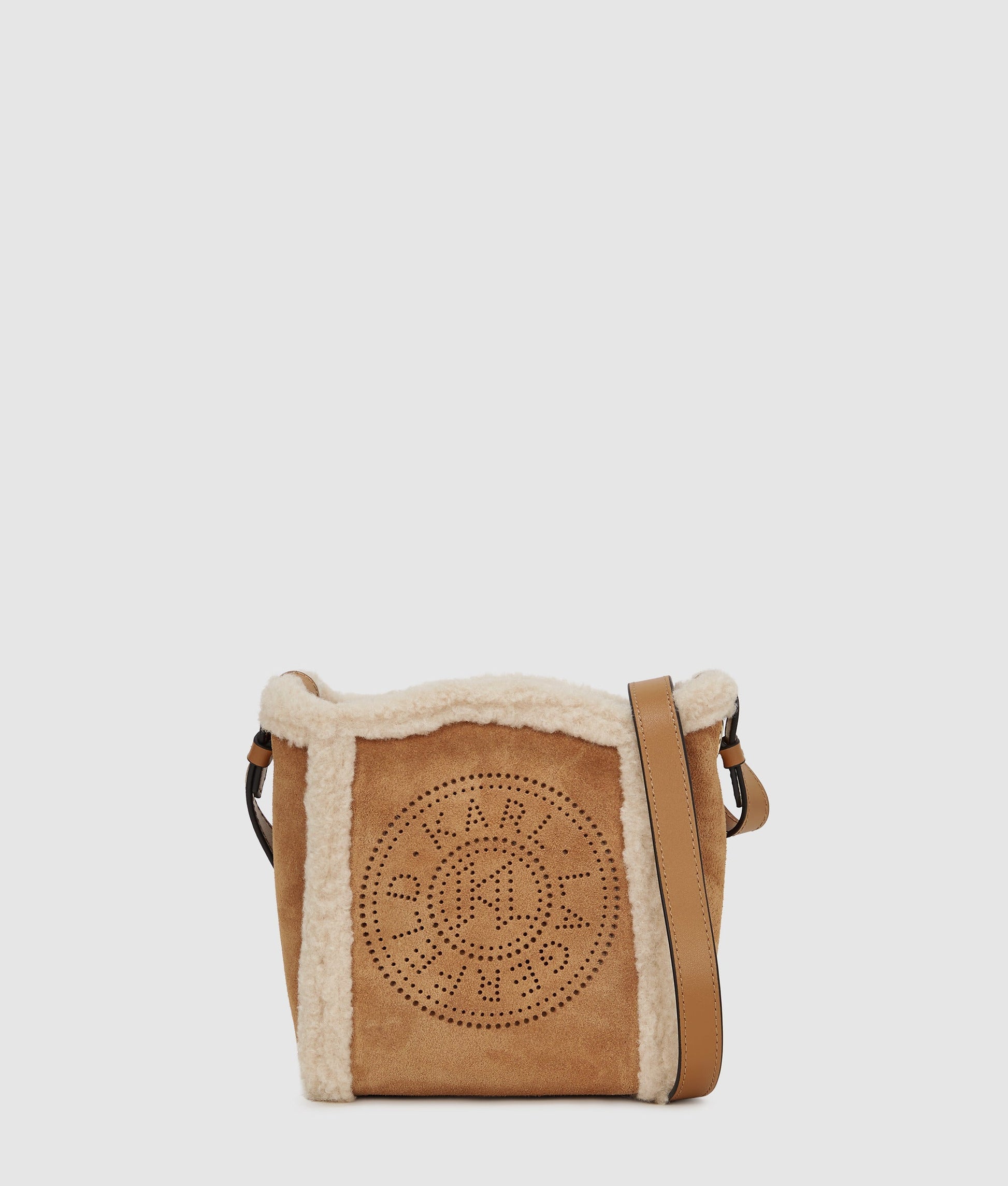 KarlLagerfeld Kcircle Small Shearling Bucket Bag Caramel