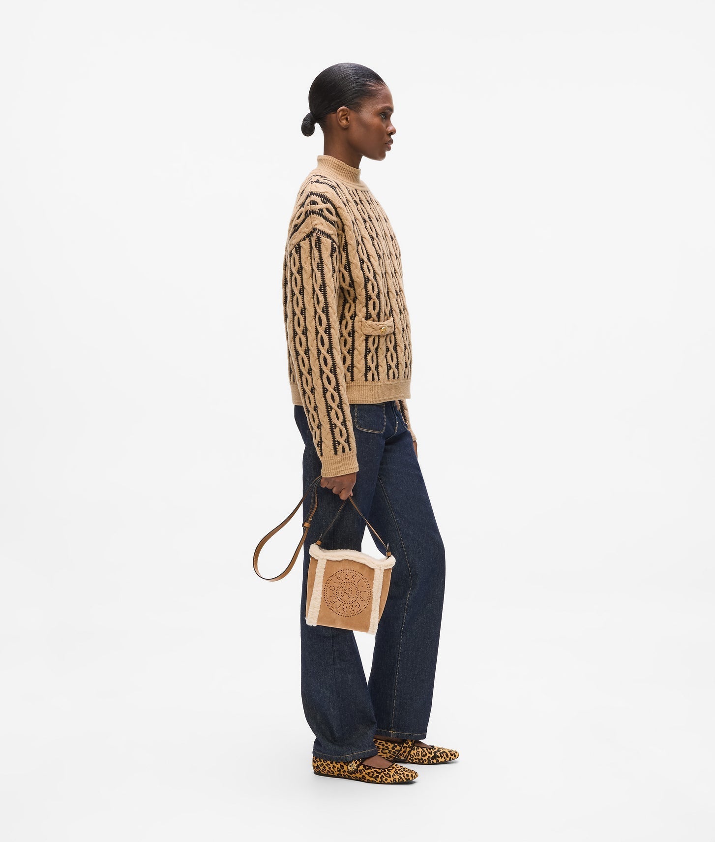KarlLagerfeld Kcircle Small Shearling Bucket Bag Caramel