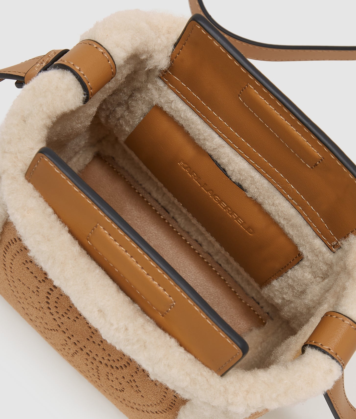 KarlLagerfeld Kcircle Small Shearling Bucket Bag Caramel