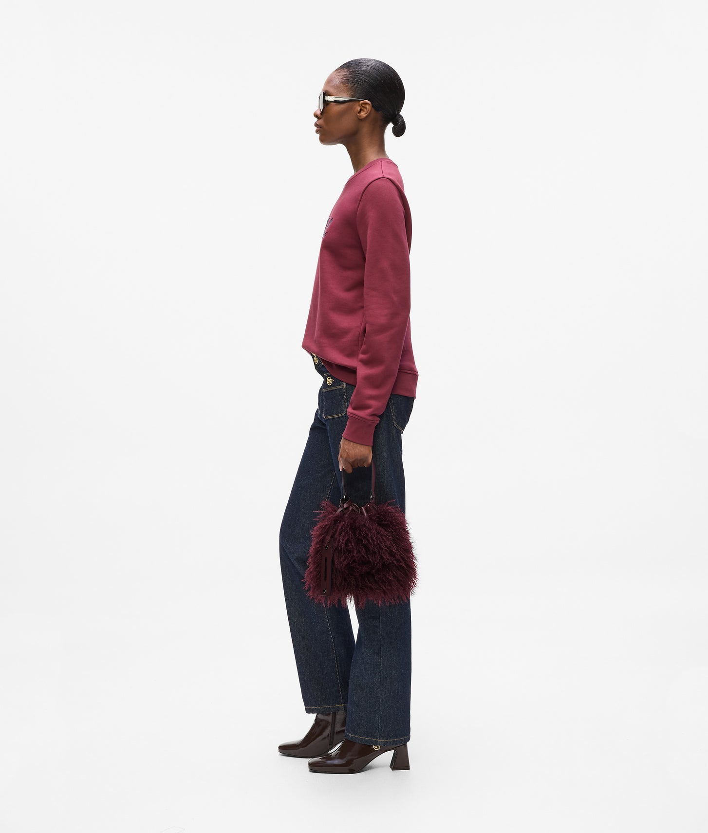 KarlLagerfeld Kweave Faux Fur Bucket Bag Windsor Wine