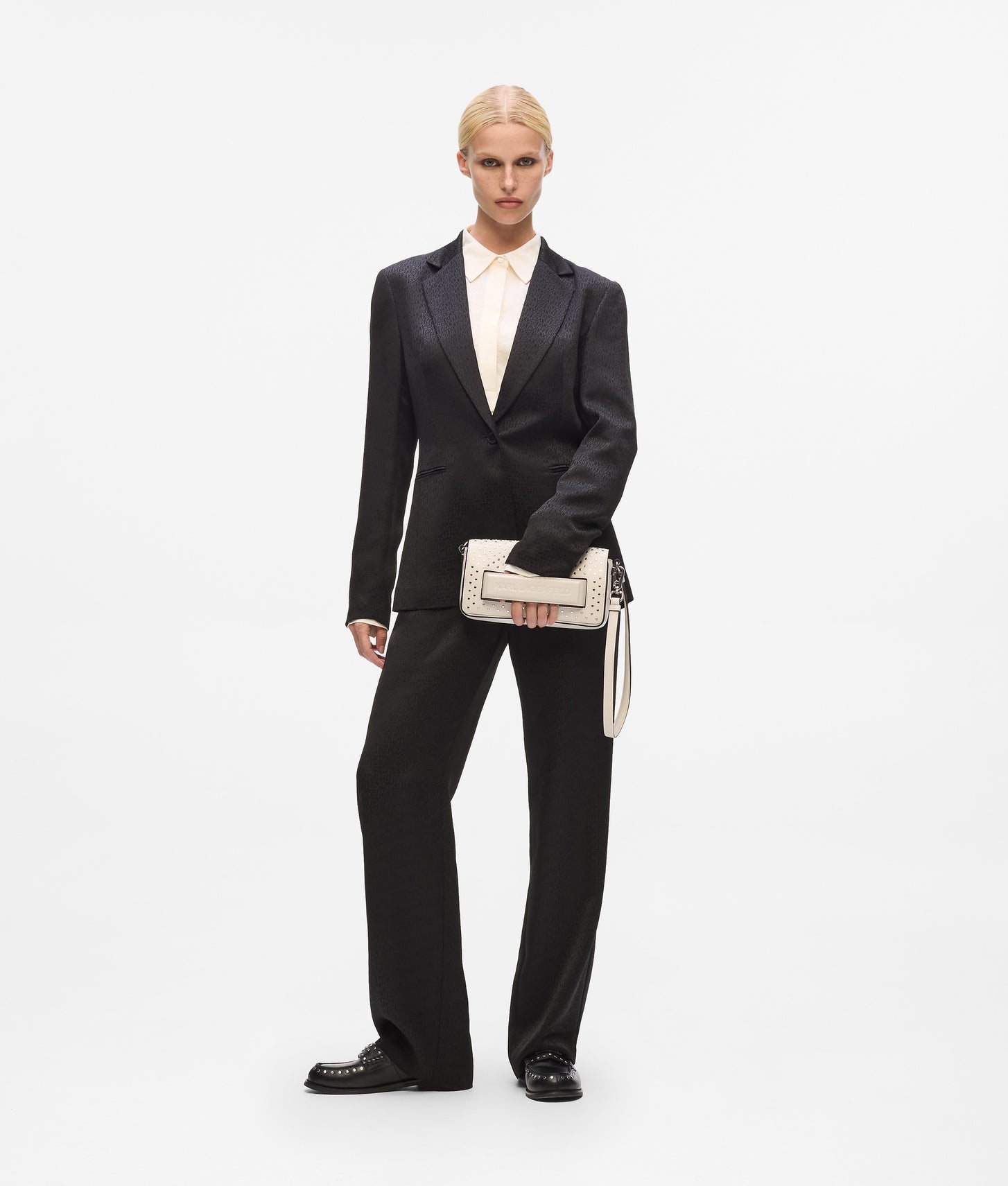KarlLagerfeld Ikon K Studded Shoulder Bag Cement Embellishment