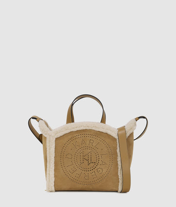 KarlLagerfeld Kcircle Small Shearling Tote Bag Caramel