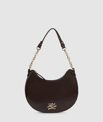 KarlLagerfeld Kautograph Glossy Moon Shoulder Bag Tobacco