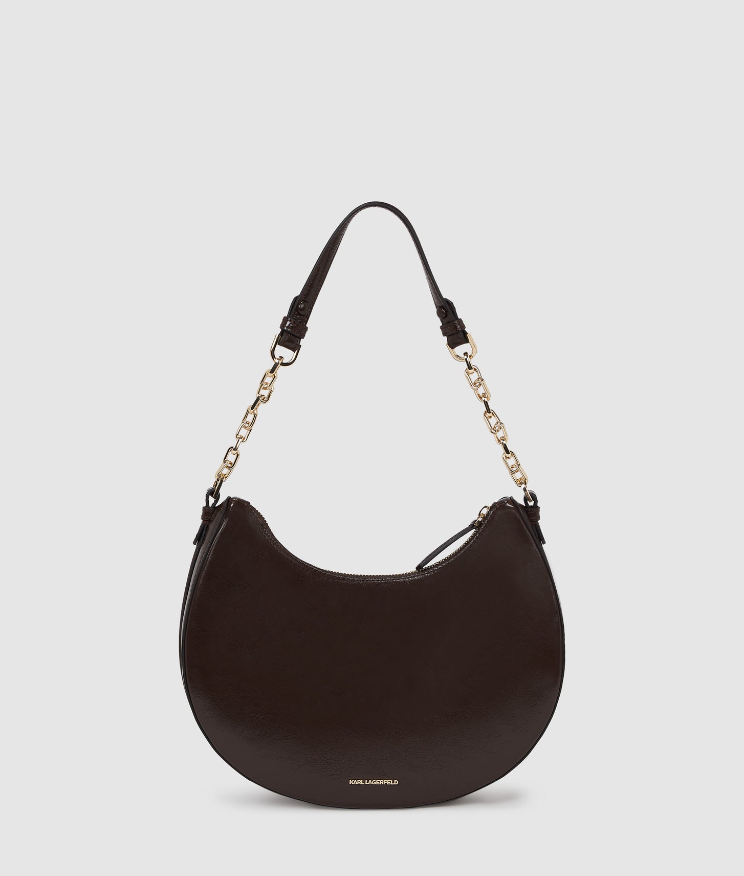 KarlLagerfeld Kautograph Glossy Moon Shoulder Bag Tobacco