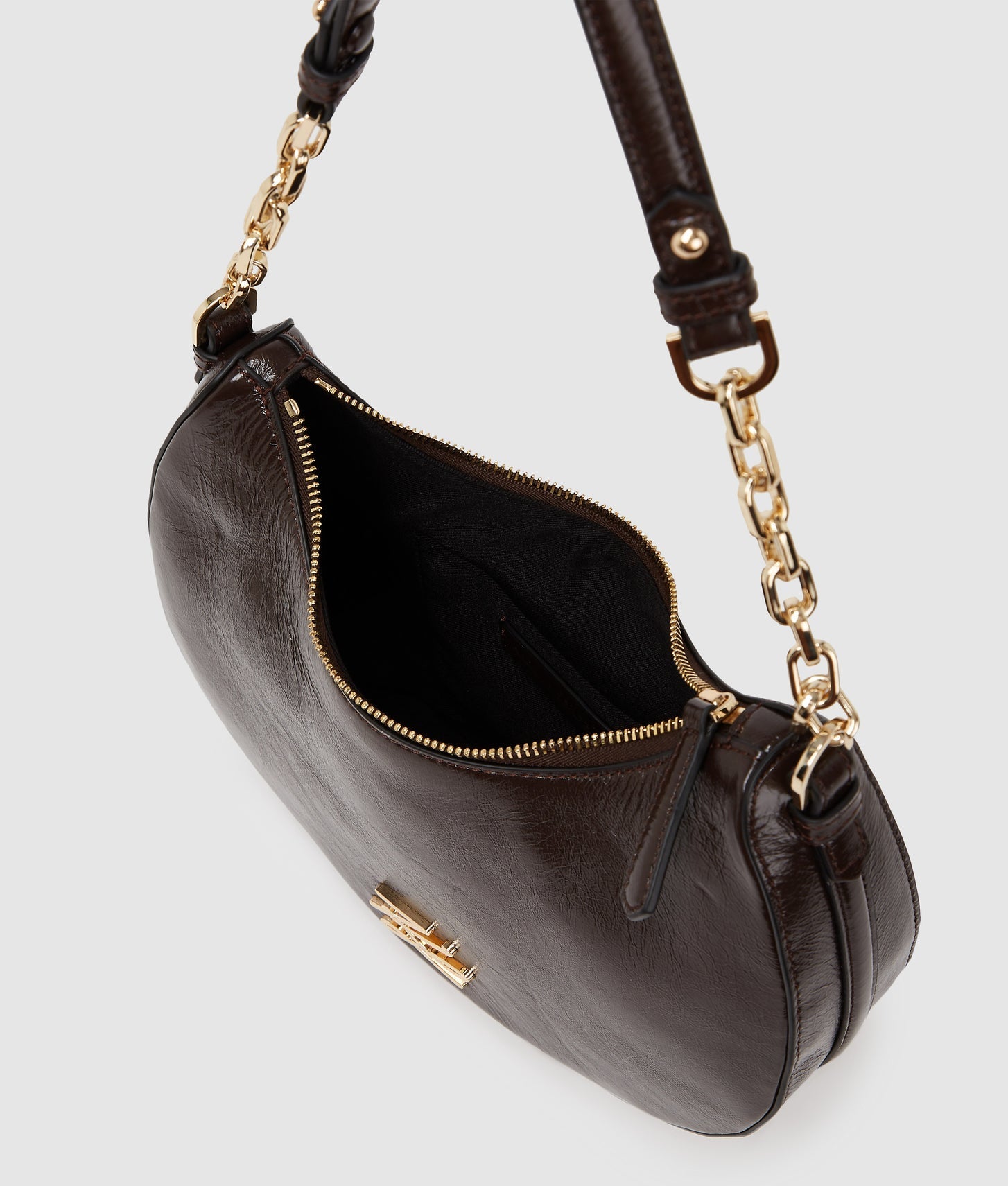 KarlLagerfeld Kautograph Glossy Moon Shoulder Bag Tobacco