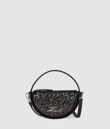 KarlLagerfeld Ksignature Sequin Round Crossbody Bag Herringbone Sequins