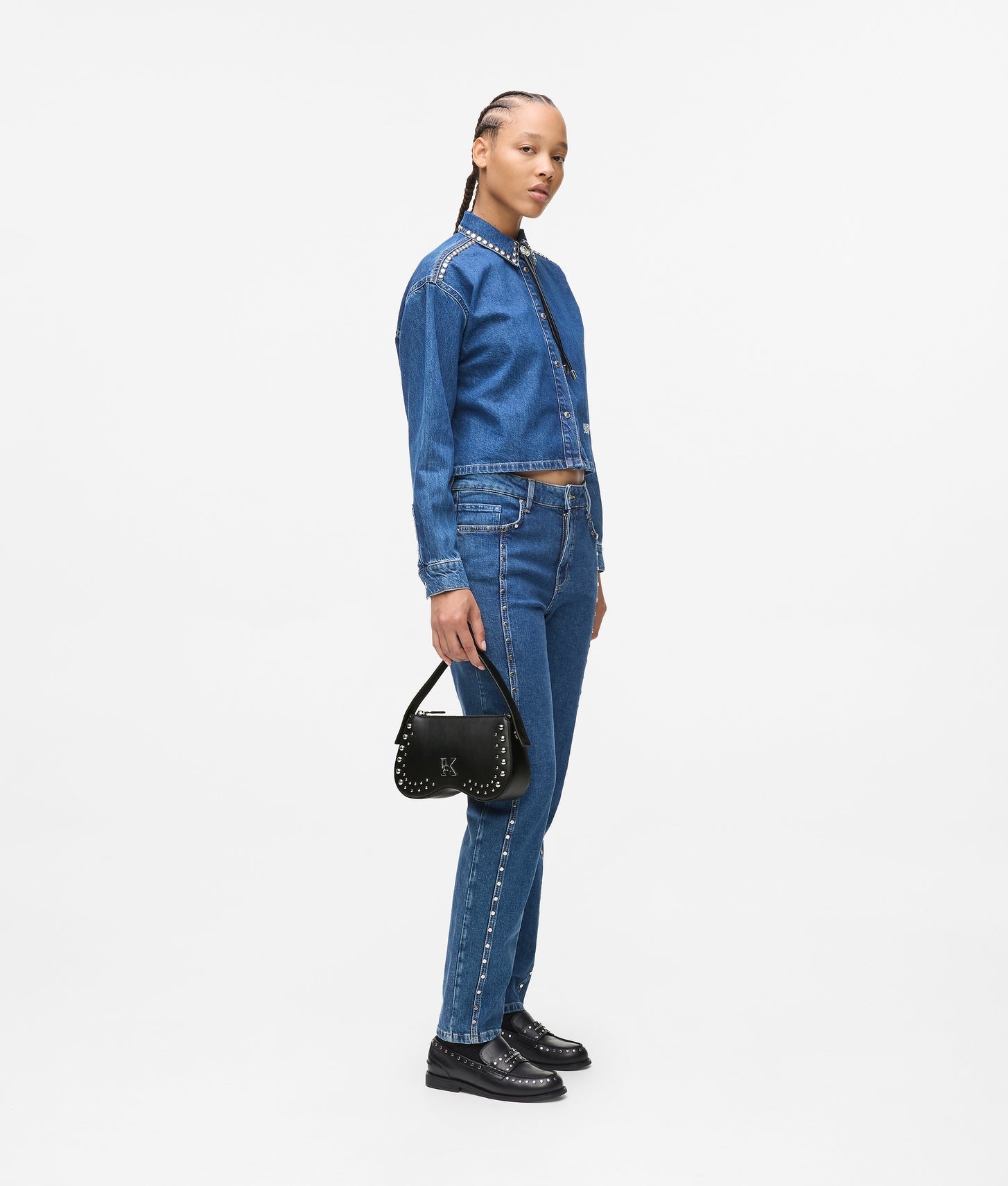 KarlLagerfeld Sunglasses Studded Top Handle Bag Black