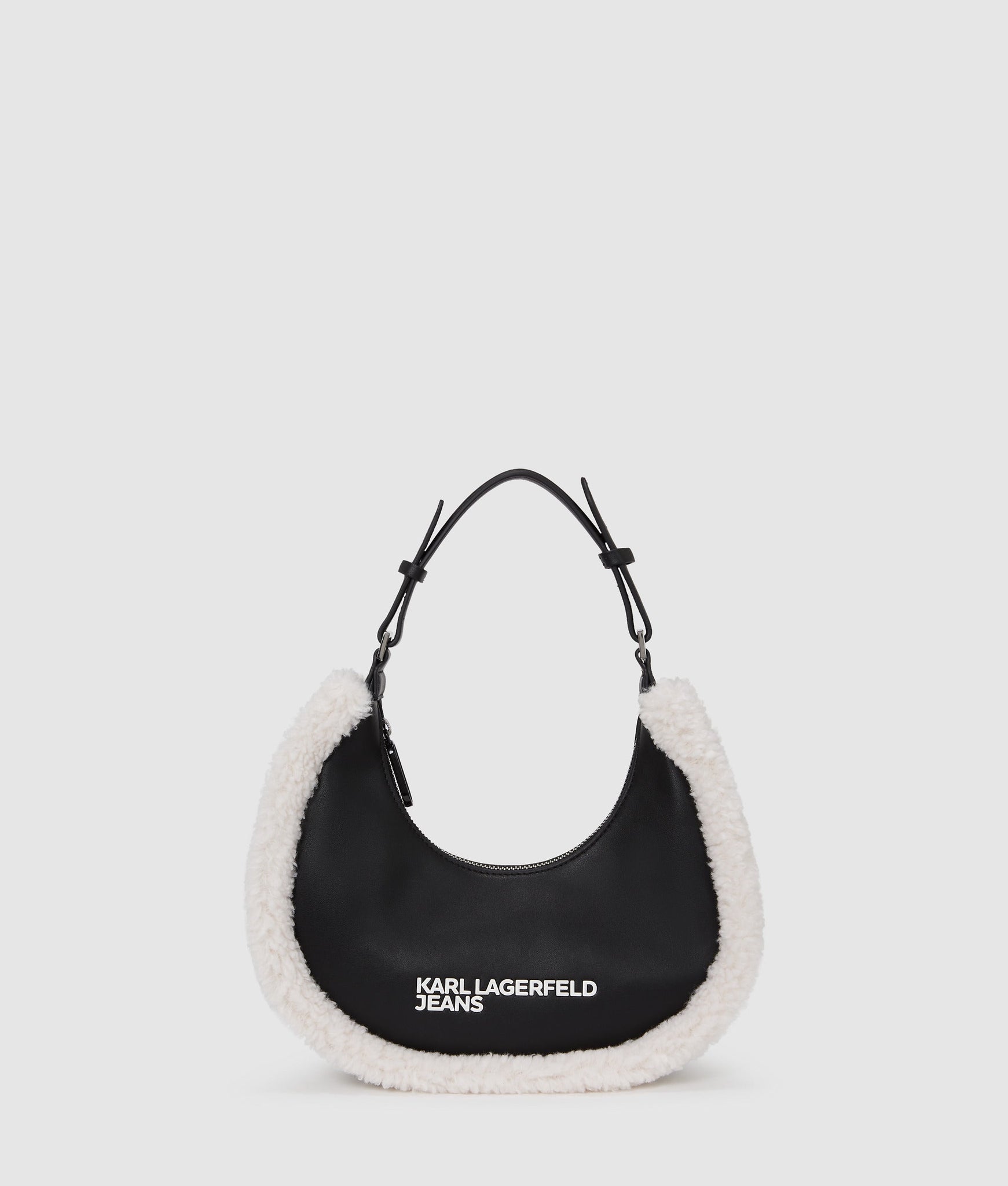 KarlLagerfeld Shearling Moon Shoulder Bag Black/White
