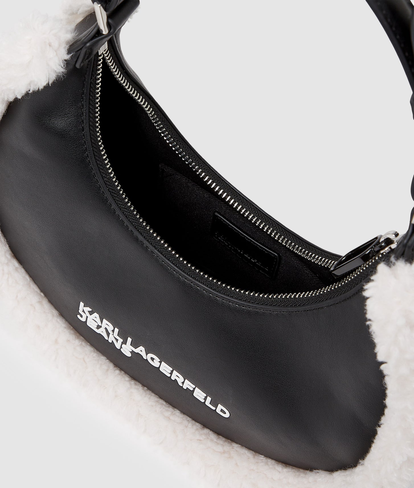 KarlLagerfeld Shearling Moon Shoulder Bag Black/White