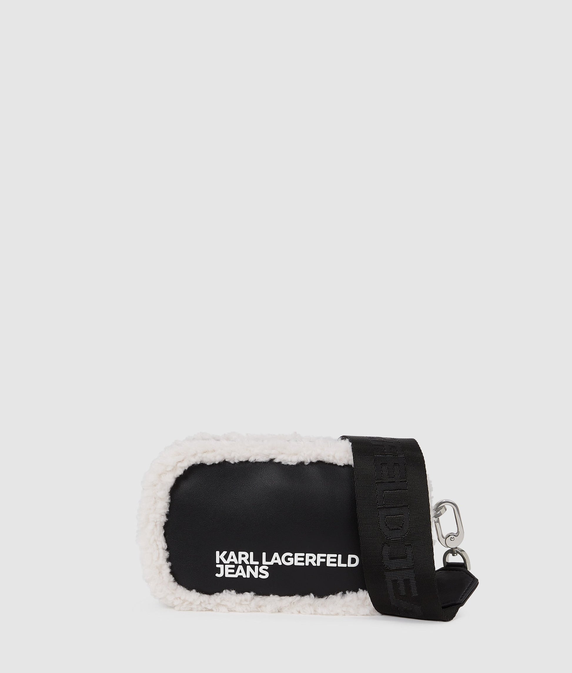 KarlLagerfeld Shearling Crossbody Camera Bag Black/White