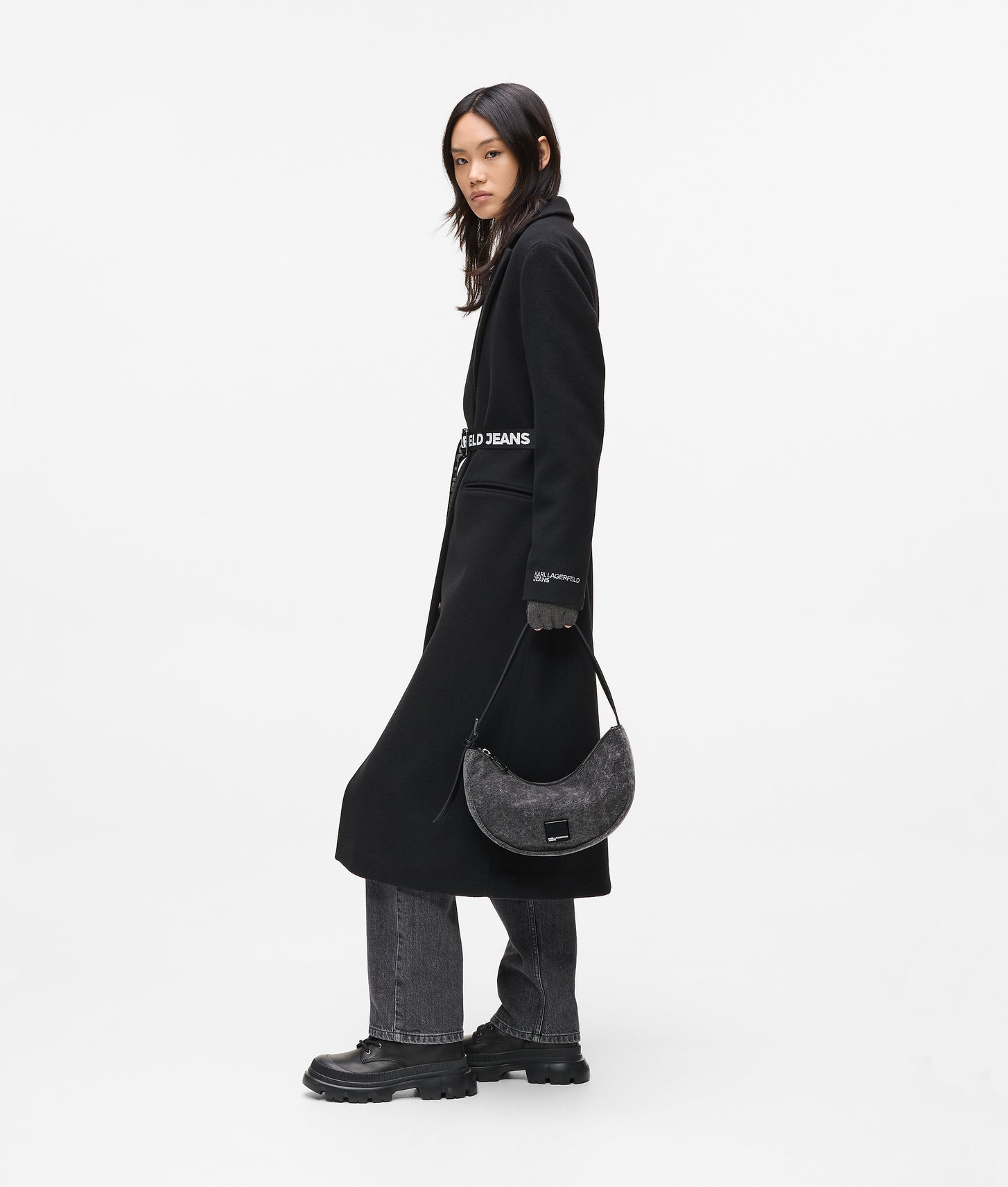 KarlLagerfeld Denim Moon Shoulder Bag Visual Washed Black