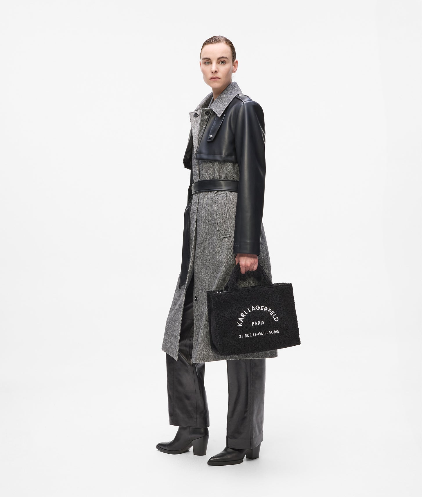 KarlLagerfeld Rue St-Guillaume Shearling Tote Bag Black