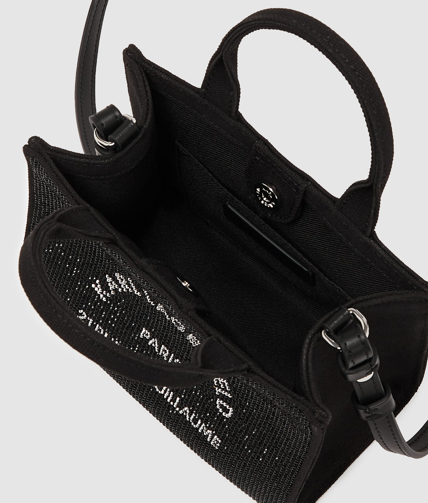KarlLagerfeld Rue St-Guillaume Mini Rhinestone Tote Bag Black Embellishment