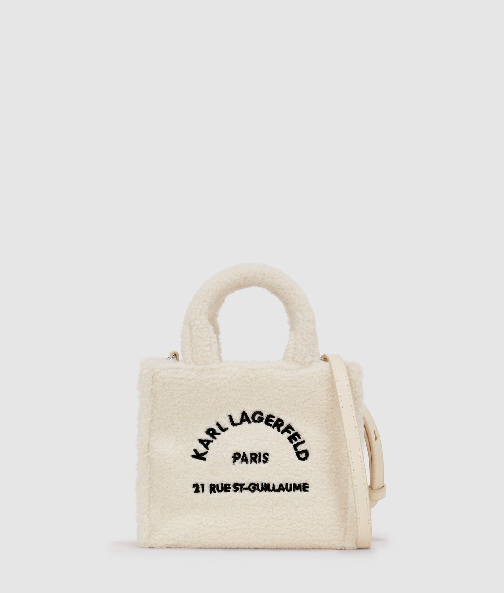 KarlLagerfeld Rue St-Guillaume Mini Shearling Tote Bag Off White