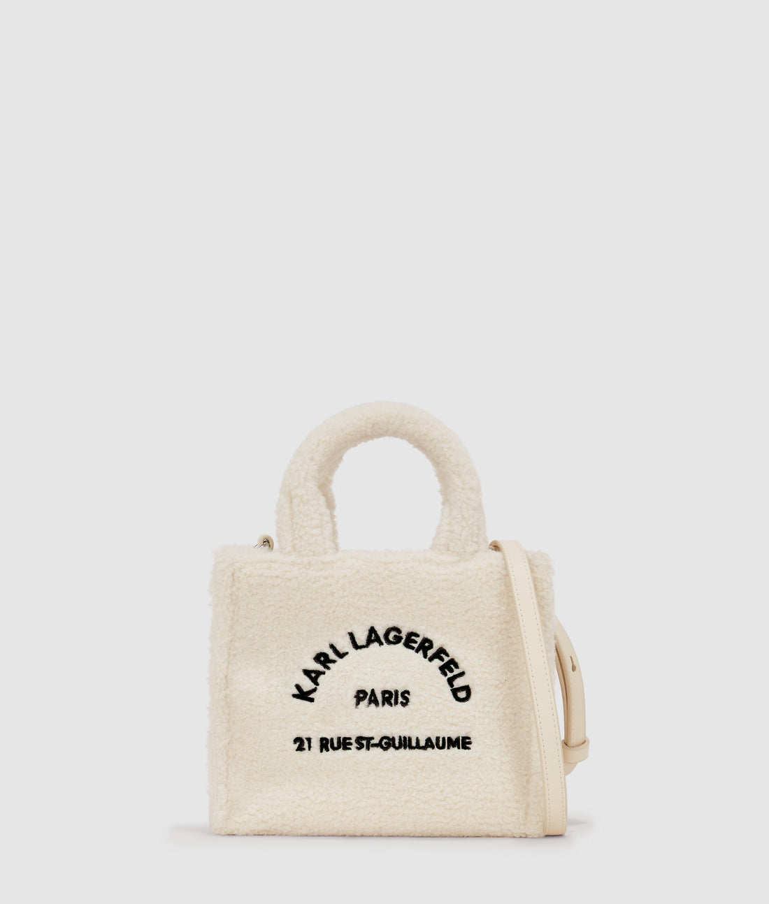 KarlLagerfeld Rue St-Guillaume Mini Shearling Tote Bag Off White