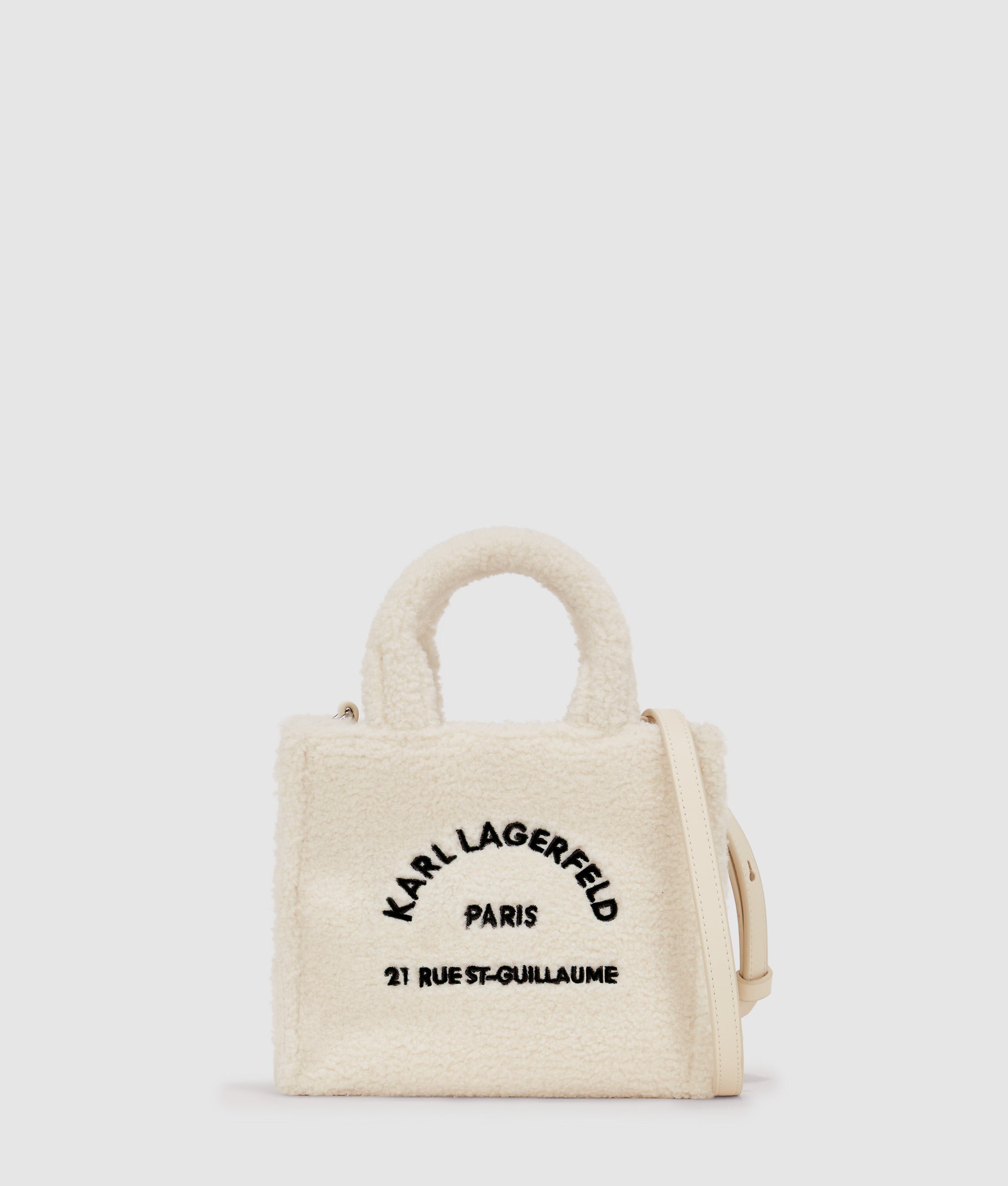 KarlLagerfeld Rue St-Guillaume Mini Shearling Tote Bag Off White