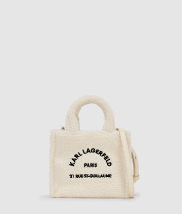KarlLagerfeld Rue St-Guillaume Mini Shearling Tote Bag Off White