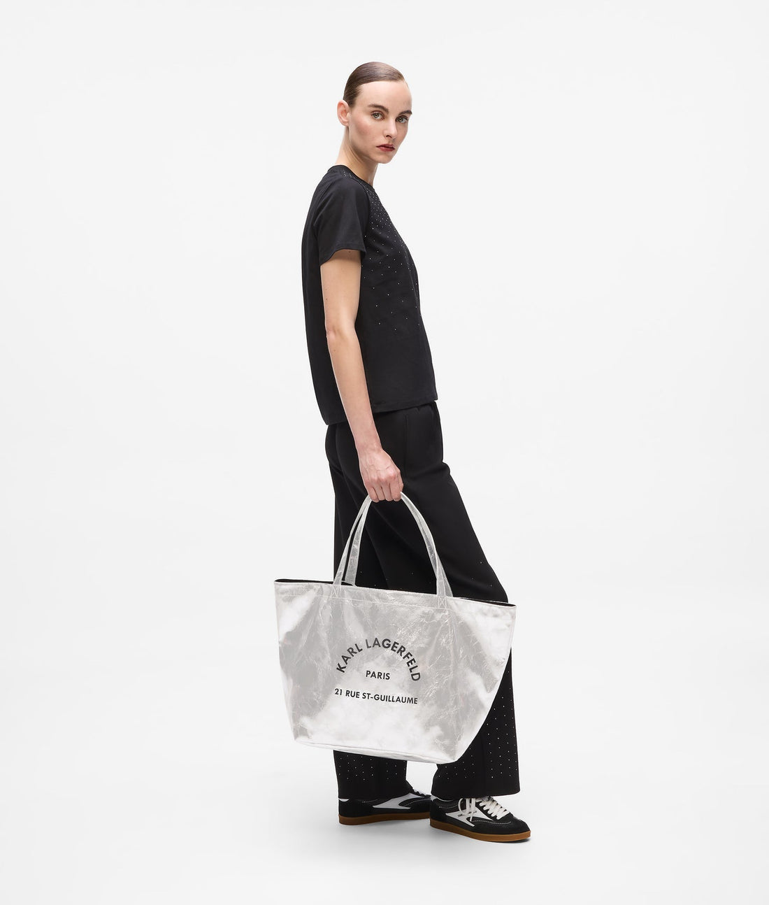 KarlLagerfeld Rue St-Guillaume Metallic Shopper Silver