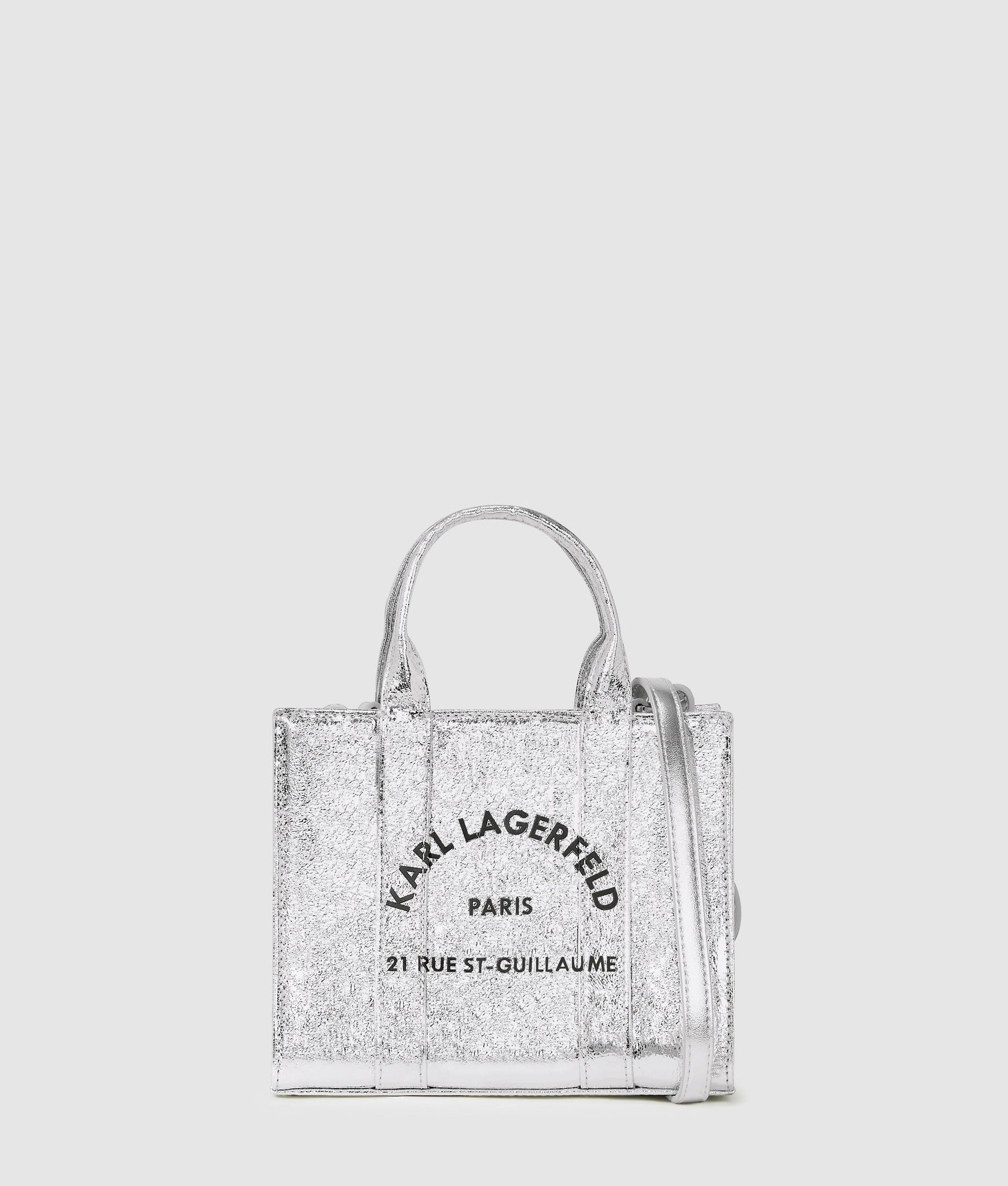 KarlLagerfeld Rue St-Guillaume Mini Metallic Tote Bag Silver