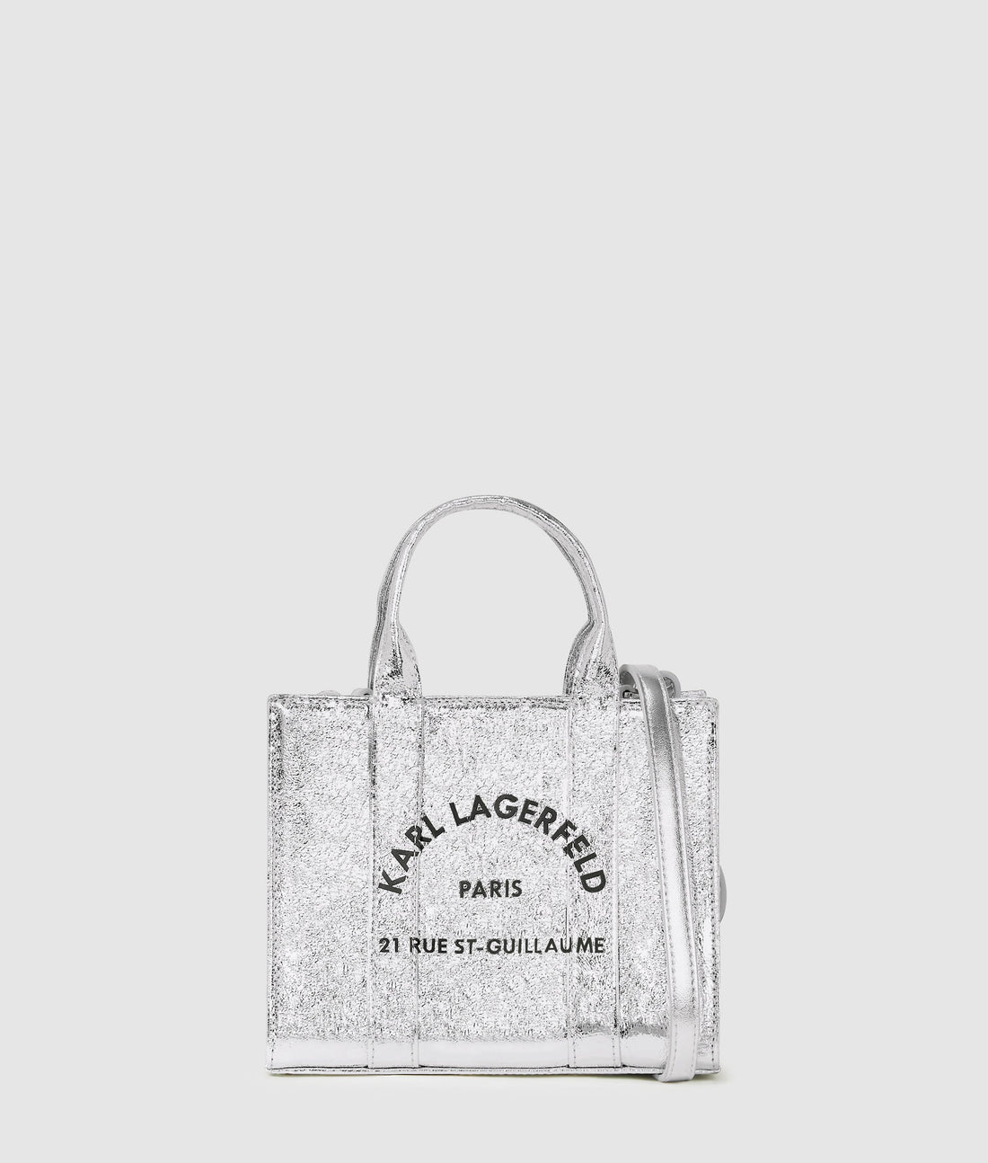 KarlLagerfeld Rue St-Guillaume Mini Metallic Tote Bag Silver