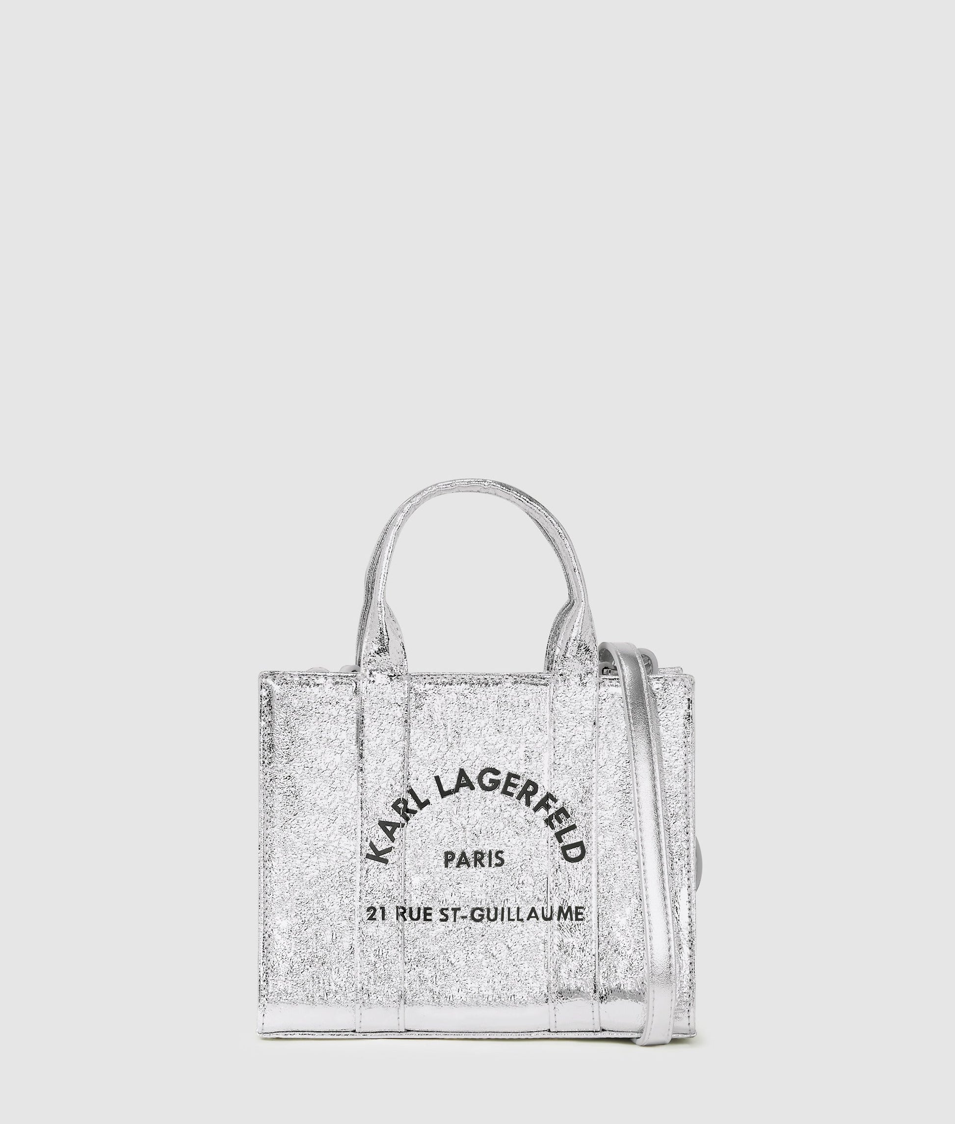 KarlLagerfeld Rue St-Guillaume Mini Metallic Tote Bag Silver
