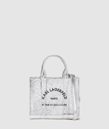 KarlLagerfeld Rue St-Guillaume Mini Metallic Tote Bag Silver