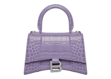 Balenciaga Hourglass Top Handle Xs Crocodile Embossed Lilac