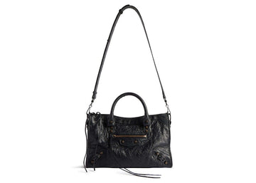Balenciaga Le City Small Bag In Black Arena Storico Lambskin Brass Hardware Black (8114422Abek1000)