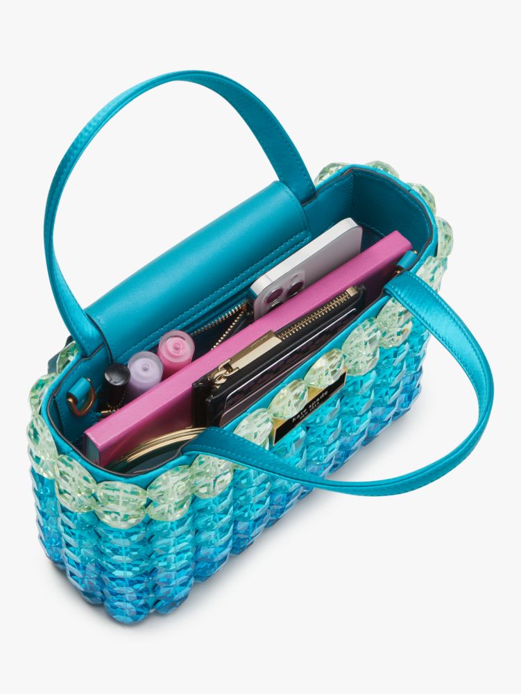 KateSpade Sam Icon Candy Beaded Satin Small Tote Blue Multicolor