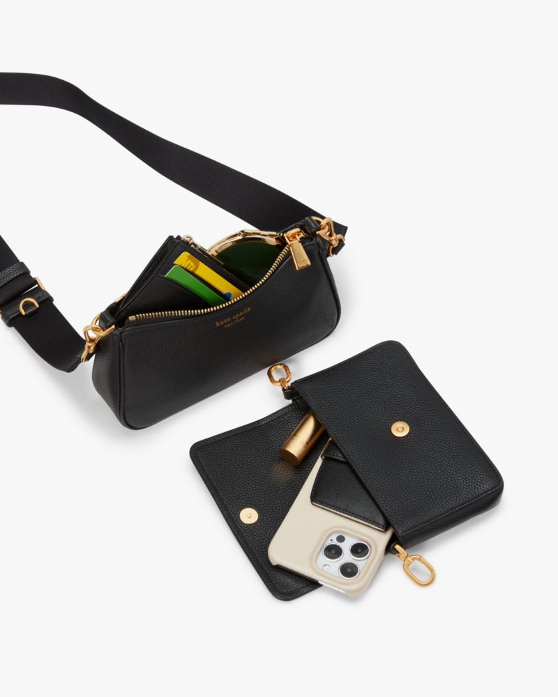 KateSpade Double Up Pebbled Leather Crossbody Black