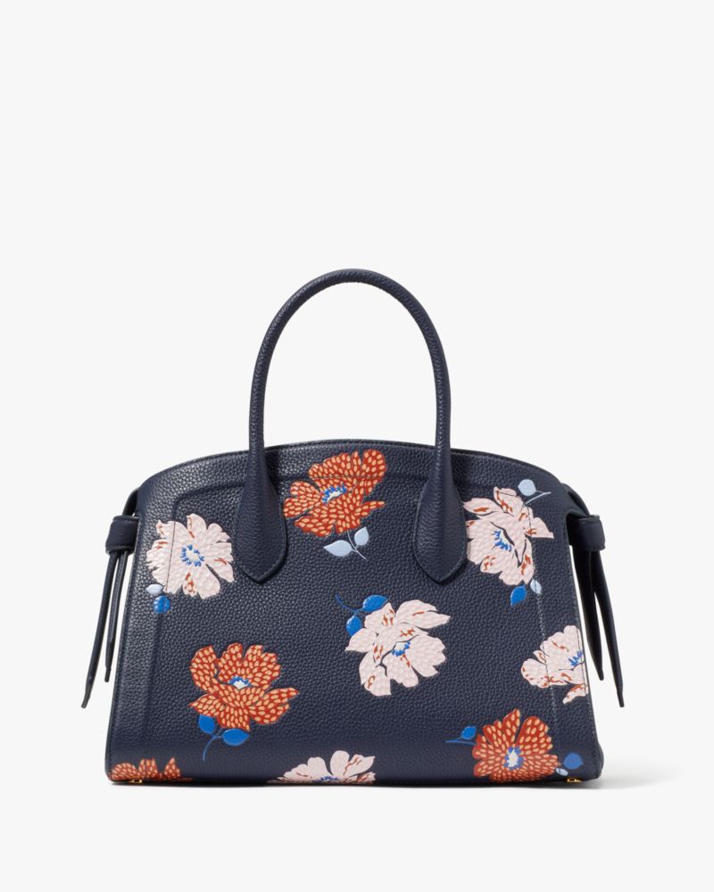 KateSpade Knott Dotty Floral Embossed Medium Zip top Satchel Parisian Navy Multi