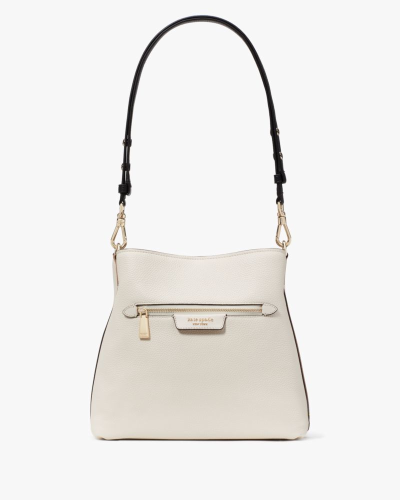 KateSpade Hudson Colorblocked Pebbled Leather Shoulder Bag Parchment Multi