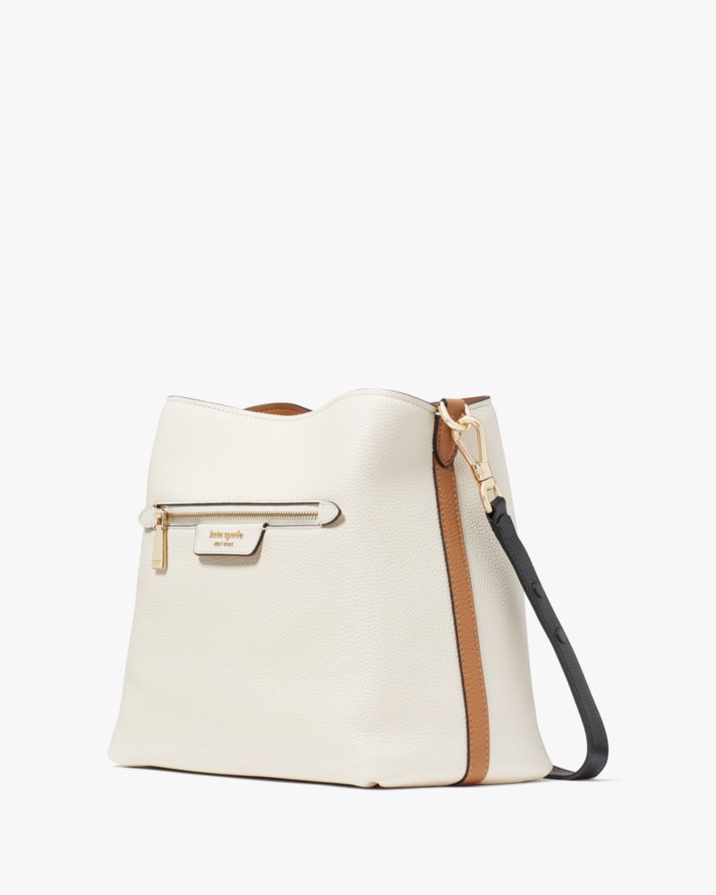 KateSpade Hudson Colorblocked Pebbled Leather Shoulder Bag Parchment Multi