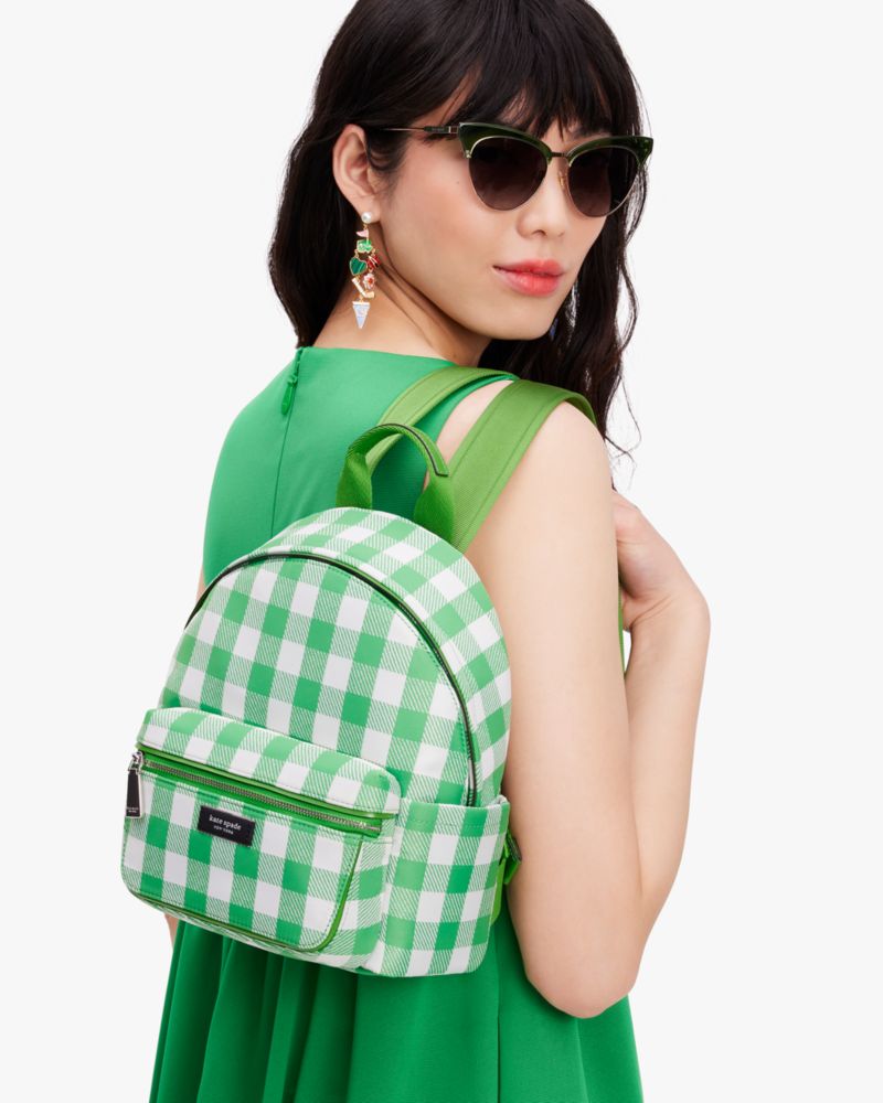 KateSpade Sam Icon Gingham Printed Fabric Small Backpack Candy Grass Multi