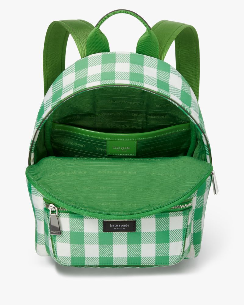KateSpade Sam Icon Gingham Printed Fabric Small Backpack Candy Grass Multi