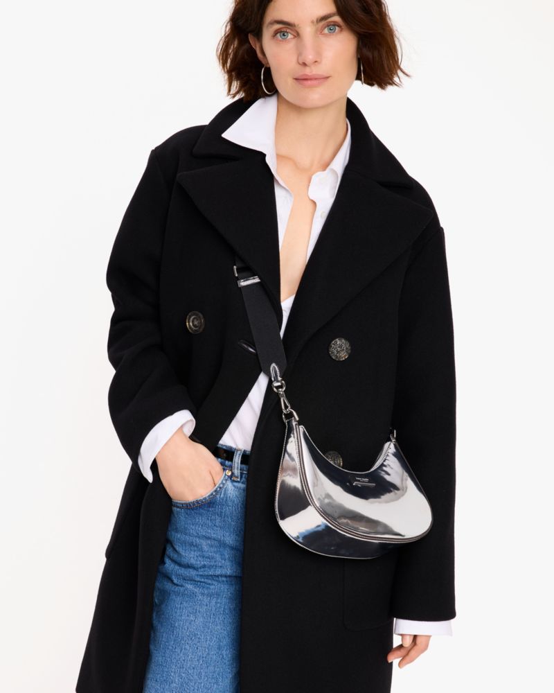 KateSpade Sam Icon Metallic Small Convertible Crossbody Silver