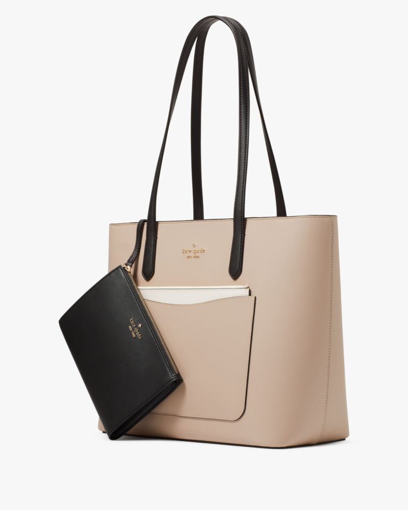 KateSpade Staci Colorblock Leather Large Tote Set Warm Beige Multi