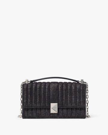 KateSpade Deco Quilted Glitter Suede Mini Flap Chain Crossbody Navy Multi